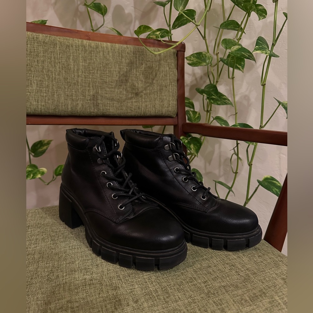 Black lace-up combat booties